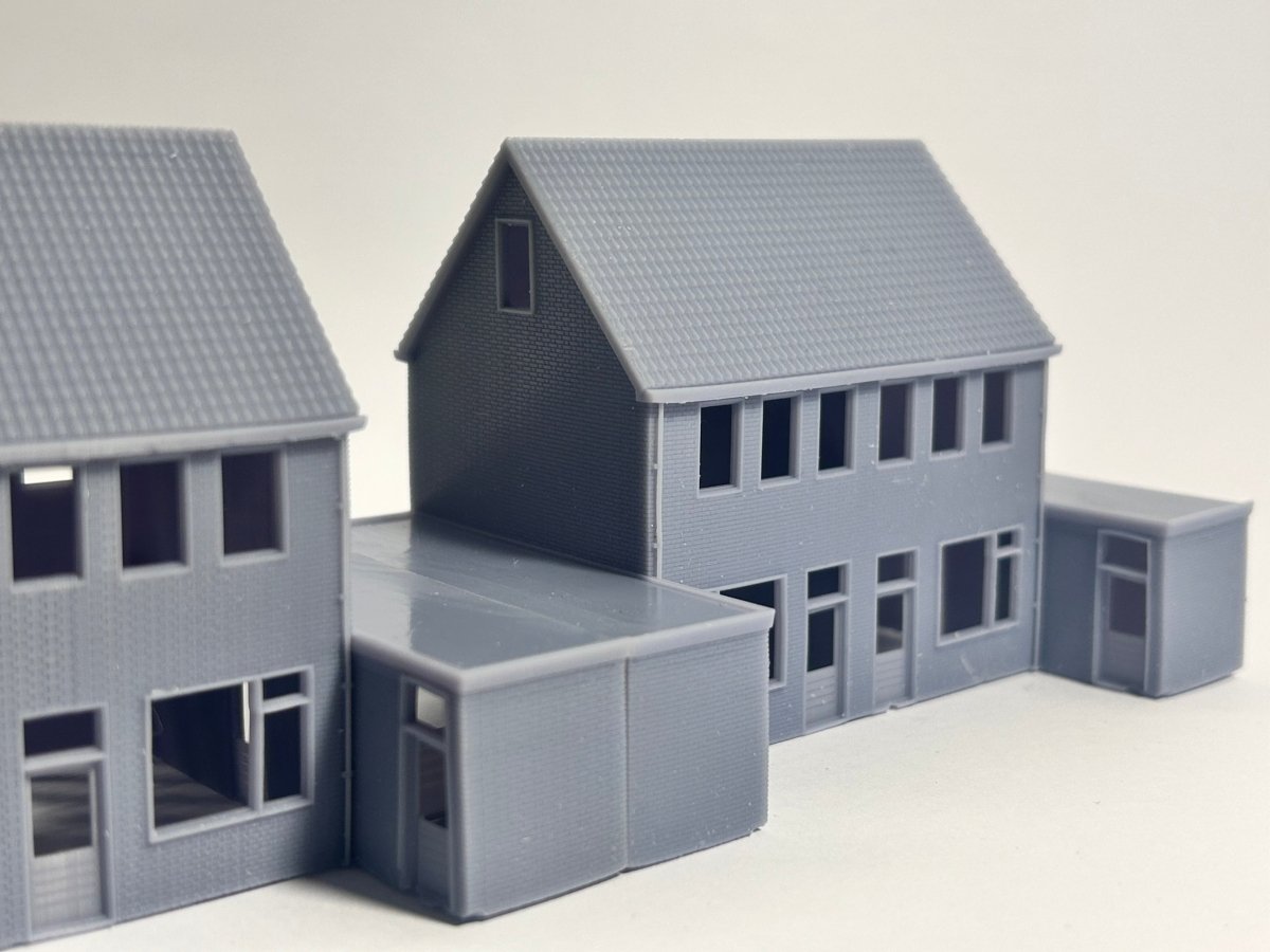 N spoor huisje - 2 onder 1 kap met carports - schakelbaar - 1:160 - Modern - 1 module - Modelspoor Architect