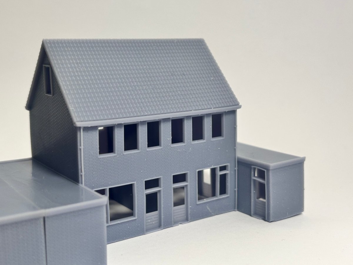 N spoor huisje - 2 onder 1 kap met carports - schakelbaar - 1:160 - Modern - 1 module - Modelspoor Architect