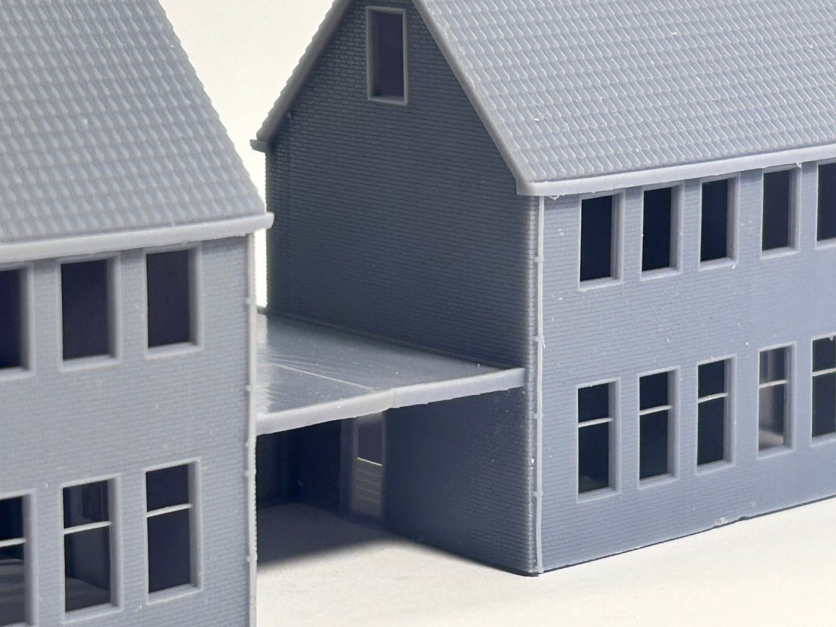 N spoor huisje - 2 onder 1 kap met carports - schakelbaar - 1:160 - Modern - 1 module - Modelspoor Architect